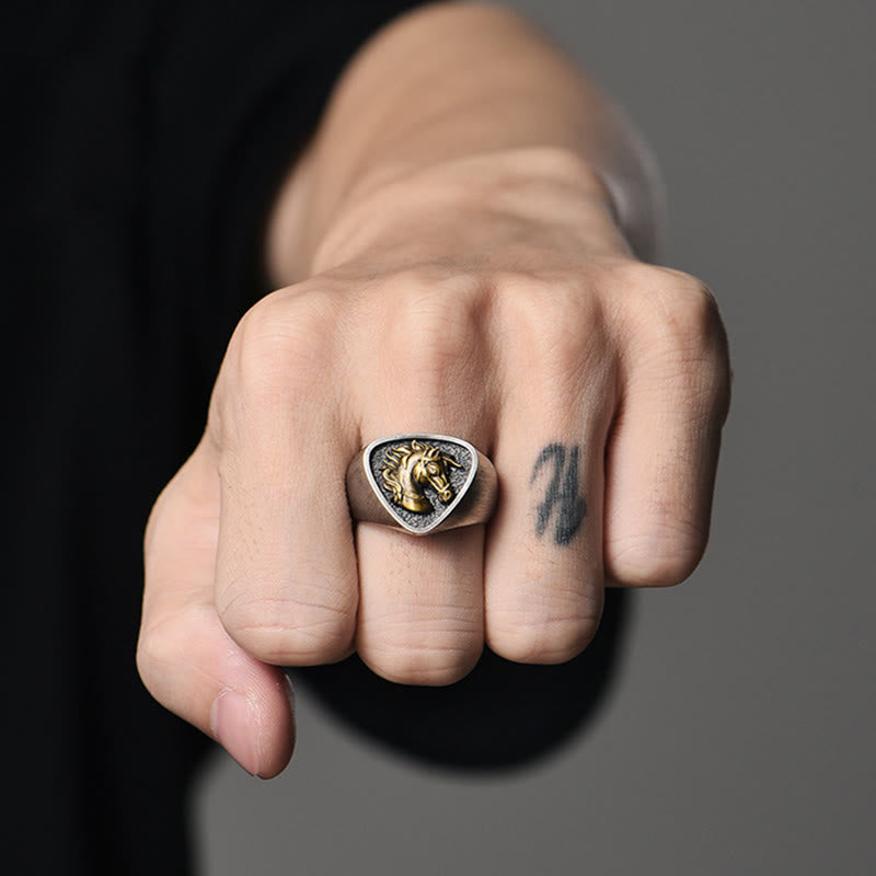 Anello vintage con testa di cavallo 3D in stile western - image 1