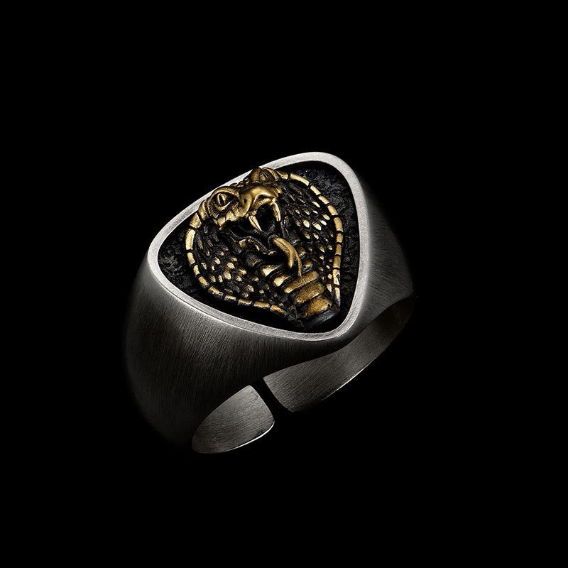 Anello con testa di serpente feroce in stile western retrò - Testa di serpente - image 0