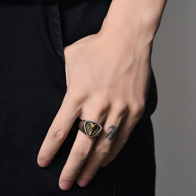 Anello con testa di serpente feroce in stile western retrò - image 1