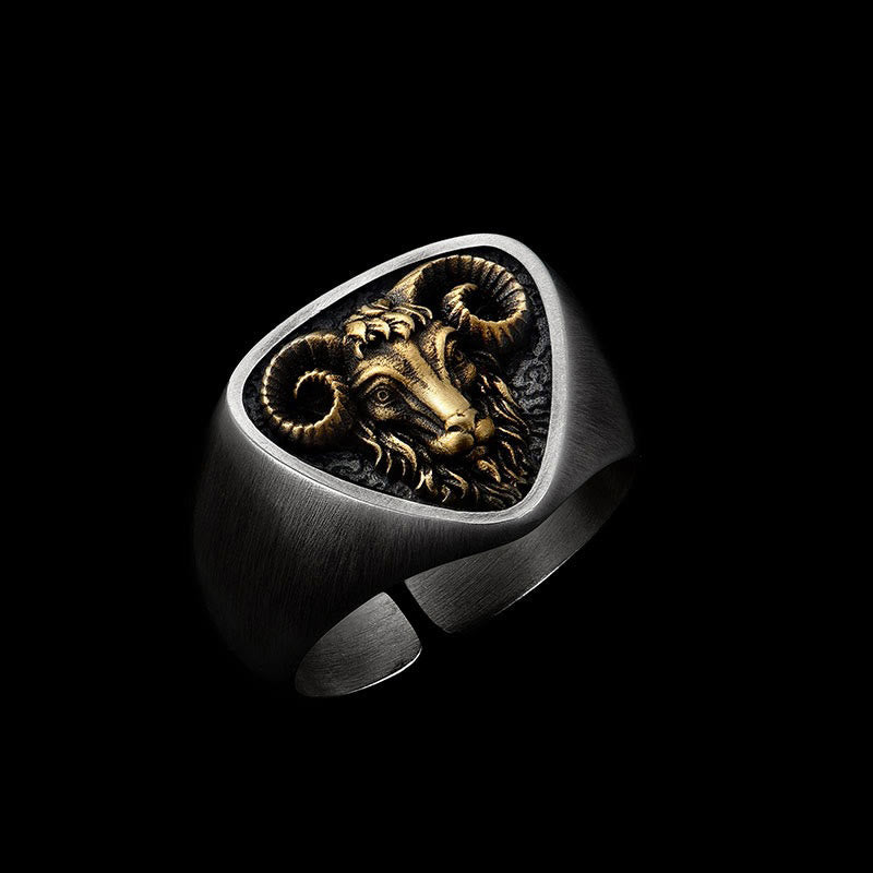 Anello vintage in stile western con testa di ariete intagliata - Testa di ariete - image 0
