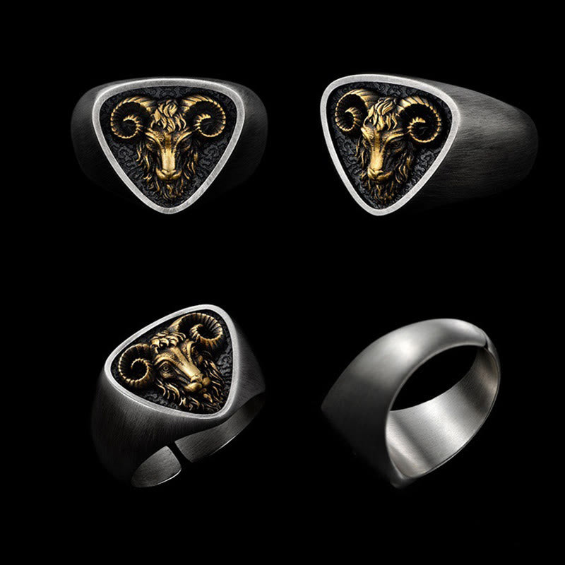 Anello vintage in stile western con testa di ariete intagliata - image 5