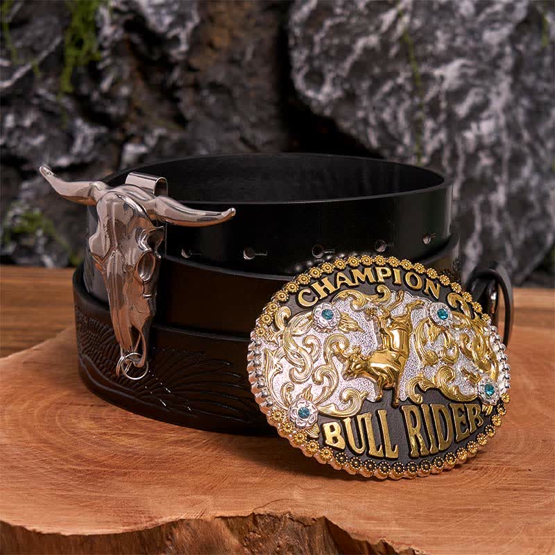 Set di ciondoli con fibbia per cintura fai da te dorata a forma di toro Longhorn - Cavaliere del Toro - Cintura con aquila in rilievo nera - 42 - image 3