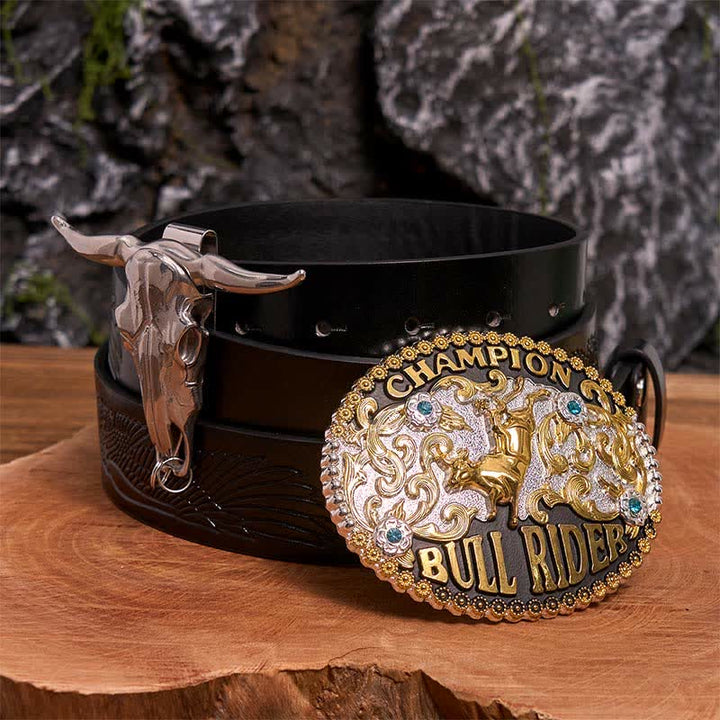 Set di ciondoli con fibbia per cintura fai da te dorata a forma di toro Longhorn - Cavaliere del Toro - Cintura con aquila in rilievo nera - 42 - image 3
