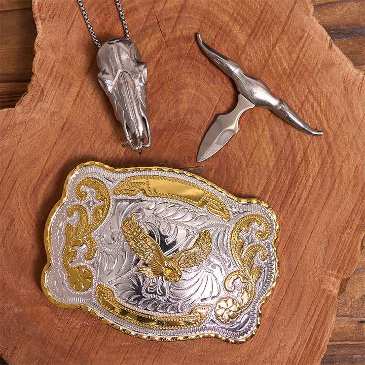 Set di ciondoli fai da te con fibbia per cintura a forma di toro longhorn e aquila volante in oro - image 2