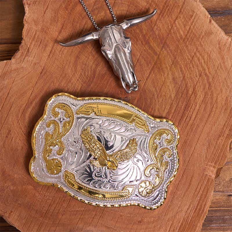 Set di ciondoli fai da te con fibbia per cintura a forma di toro longhorn e aquila volante in oro - Aquila volante - Senza cintura - Cintura non inclusa - image 1
