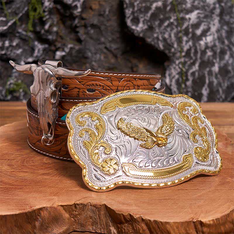 Set di ciondoli fai da te con fibbia per cintura a forma di toro longhorn e aquila volante in oro - Aquila volante - Cintura di piume marroni - 40 - image 7