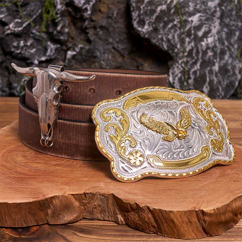 Set di ciondoli fai da te con fibbia per cintura a forma di toro longhorn e aquila volante in oro - Aquila volante - Cintura marrone anticata - 42 - image 5