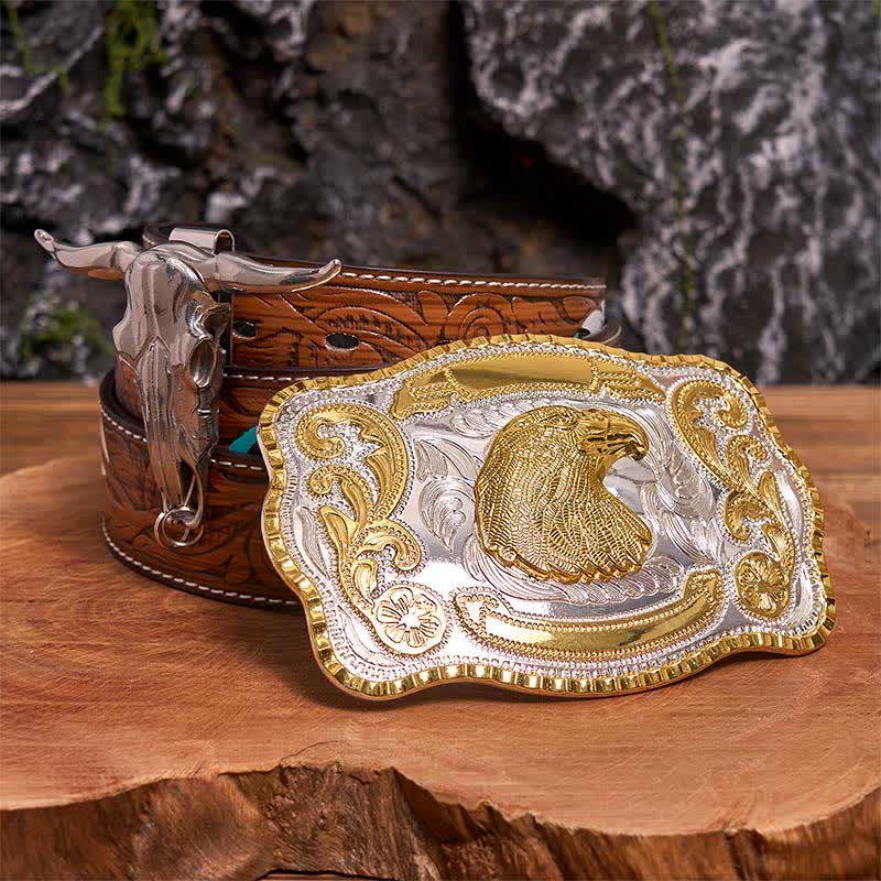 Set di ciondoli fai da te con fibbia per cintura a forma di testa d'aquila in oro e toro dalle corna lunghe - Testa d'aquila - Cintura di piume marroni - 40 - image 7