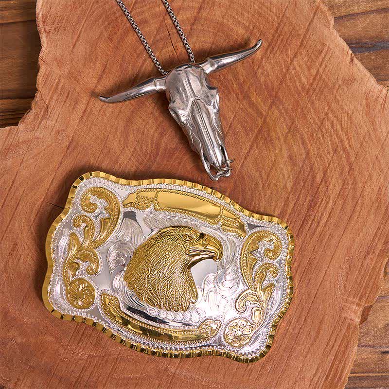 Set di ciondoli fai da te con fibbia per cintura a forma di testa d'aquila in oro e toro dalle corna lunghe - Testa d'aquila - Senza cintura - Cintura non inclusa - image 1