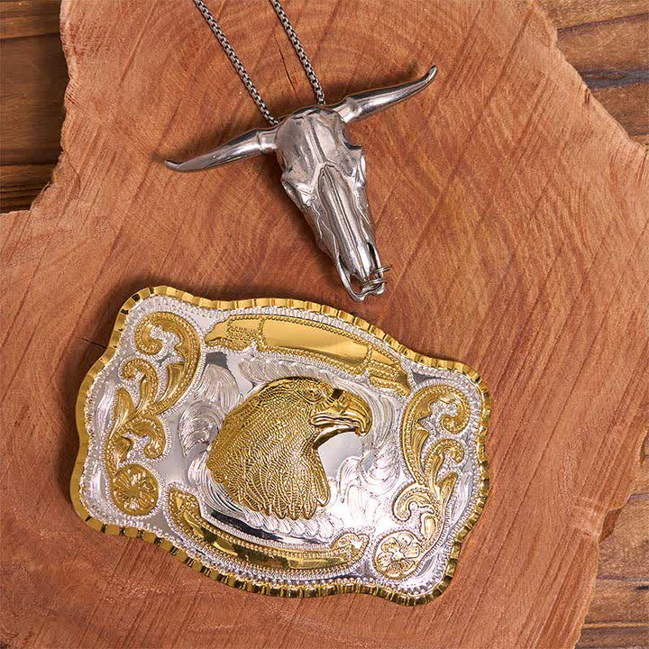 Set di ciondoli fai da te con fibbia per cintura a forma di testa d'aquila in oro e toro dalle corna lunghe - Testa d'aquila - Senza cintura - Cintura non inclusa - image 1