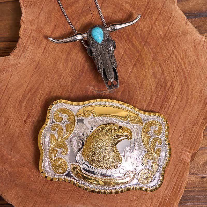 Set di ciondoli a forma di toro con corna lunghe e fibbia per cintura fai da te a forma di testa d'aquila - Testa d'aquila - Senza cintura - Cintura non inclusa - image 1