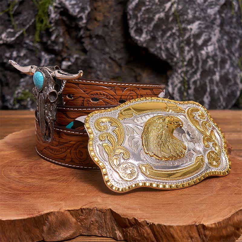 Set di ciondoli a forma di toro con corna lunghe e fibbia per cintura fai da te a forma di testa d'aquila - Testa d'aquila - Cintura di piume marroni - 40 - image 7