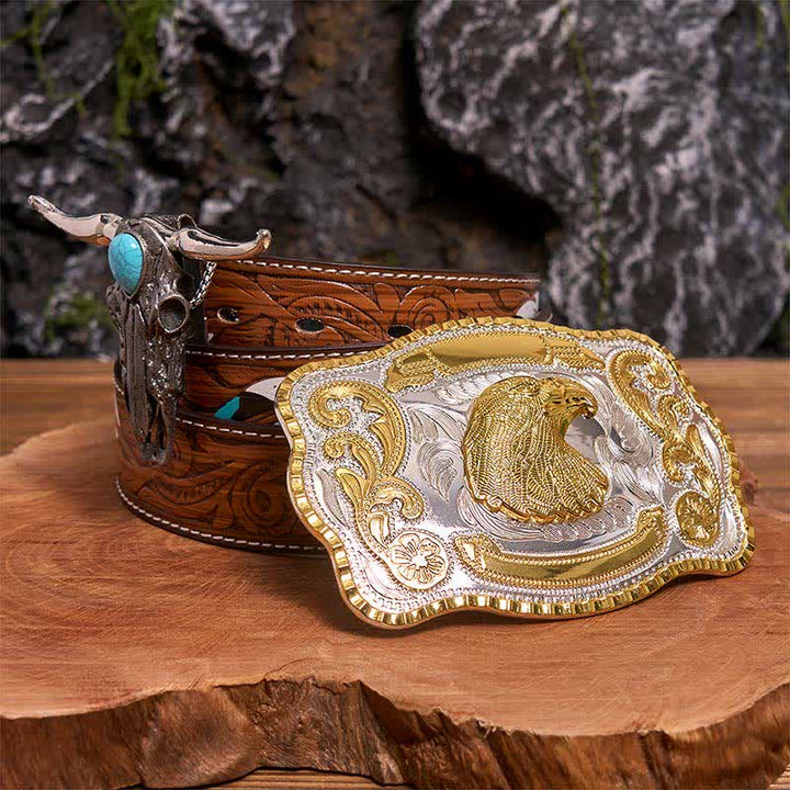 Set di ciondoli a forma di toro con corna lunghe e fibbia per cintura fai da te a forma di testa d'aquila - Testa d'aquila - Cintura di piume marroni - 40 - image 7