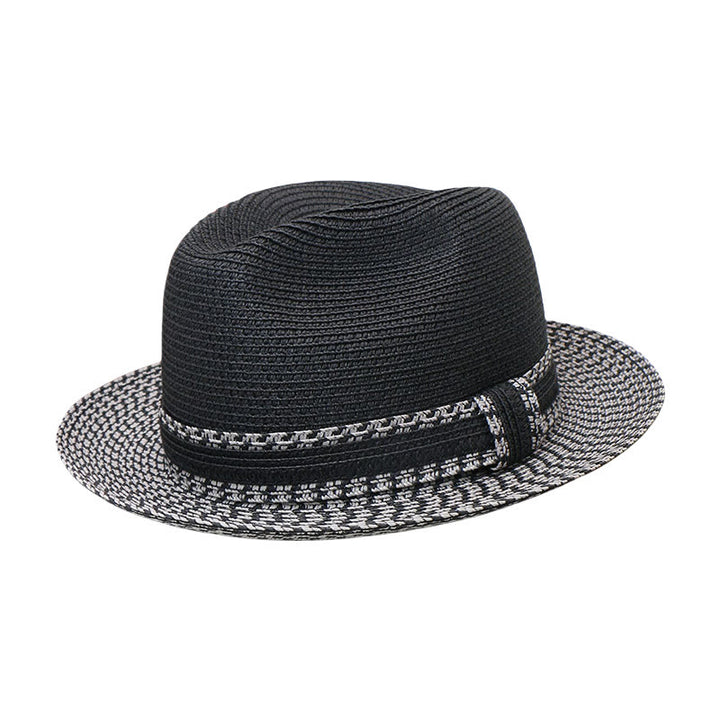 Cappello da cowboy intrecciato da uomo con design color block - Nero - Regolabile (21 5/8"-22 7/8") - image 0