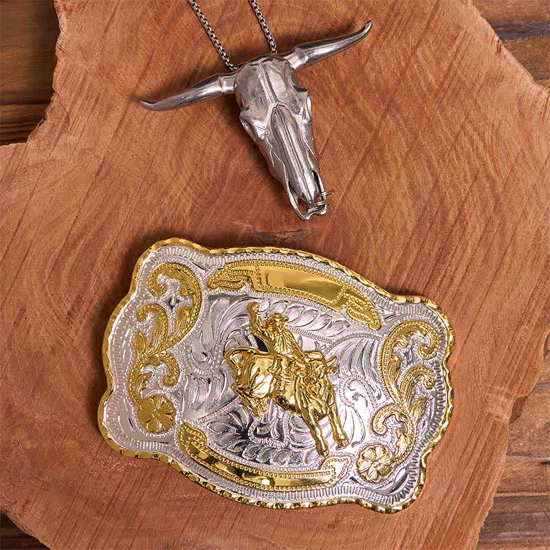 Set di ciondoli fai da te con fibbia per cintura da equitazione a forma di toro dalle corna lunghe - Cavallo - Senza cintura - Cintura non inclusa - image 1