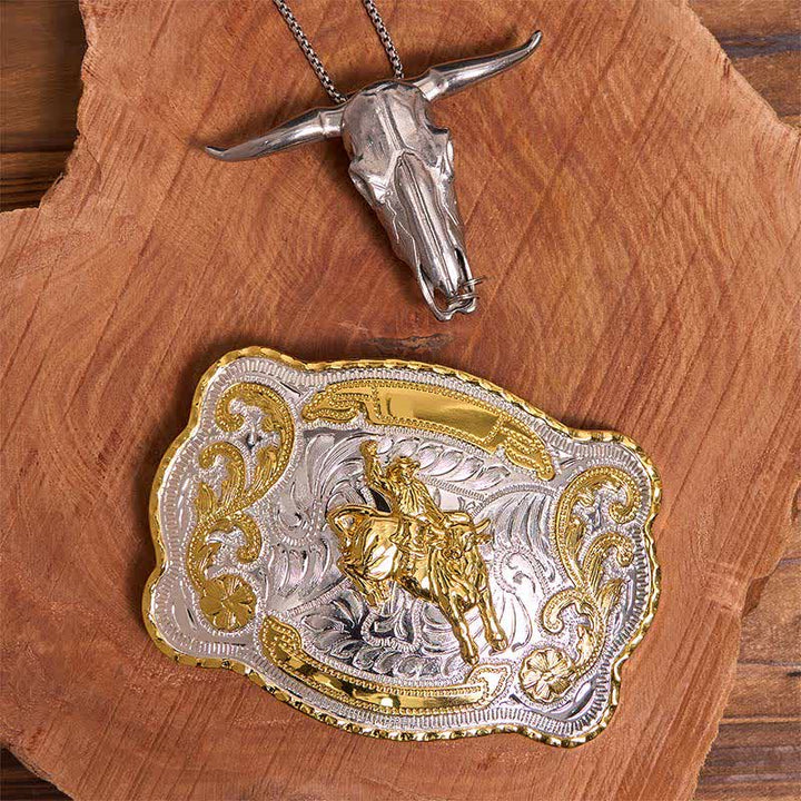 Set di ciondoli fai da te con fibbia per cintura da equitazione a forma di toro dalle corna lunghe - Cavallo - Senza cintura - Cintura non inclusa - image 1