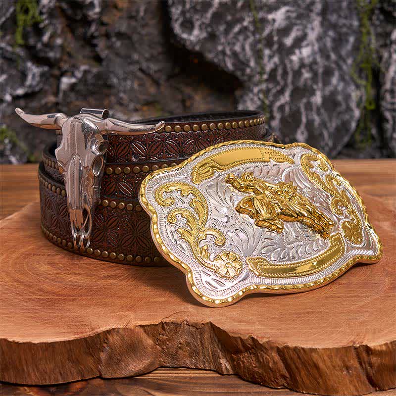 Set di ciondoli fai da te con fibbia per cintura da equitazione a forma di toro dalle corna lunghe - Cavallo - Cintura con rivetti marroni - 42 - image 5