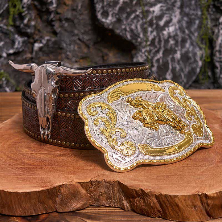 Set di ciondoli fai da te con fibbia per cintura da equitazione a forma di toro dalle corna lunghe - Cavallo - Cintura con rivetti marroni - 42 - image 5