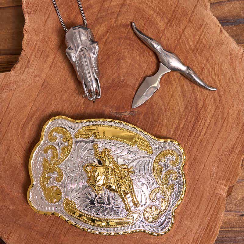 Set di ciondoli fai da te con fibbia per cintura da equitazione a forma di toro dalle corna lunghe - image 2