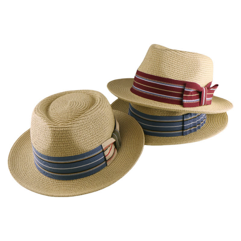 Cappello da cowboy intrecciato con fiocco a righe colorate da uomo - image 1