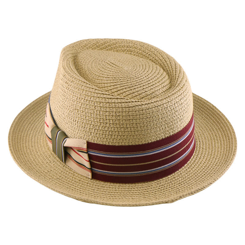Cappello da cowboy intrecciato con fiocco a righe colorate da uomo - image 3