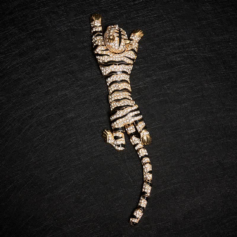 Spilla da uomo con grande tigre maestosa e strass scintillanti di lusso - image 13