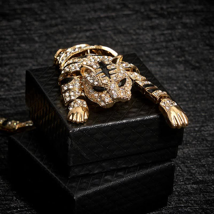 Spilla da uomo con grande tigre maestosa e strass scintillanti di lusso - image 12