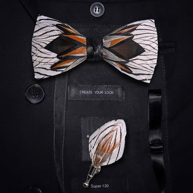 Papillon con piume a forma di ragnatela grigia e bianca - Grigio e bianco - image 0