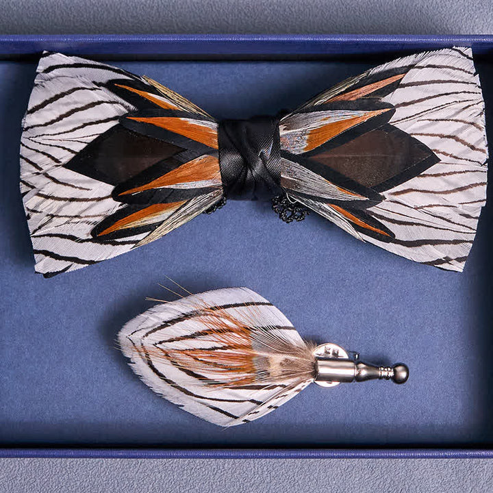 Papillon con piume a forma di ragnatela grigia e bianca - image 3