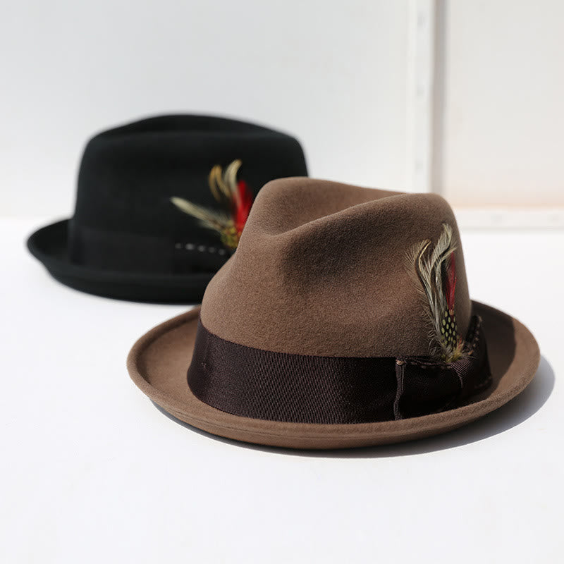 Cappello da cowboy da uomo con fiocco di piume e nastro decorativo - image 1
