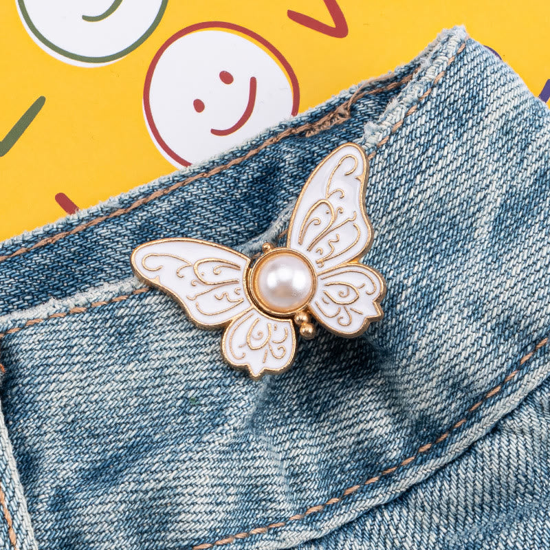 Clip per cintura da donna con perle e farfalle, senza chiodi, per pantaloni - Farfalla di perle modellata - Bianco - image 1