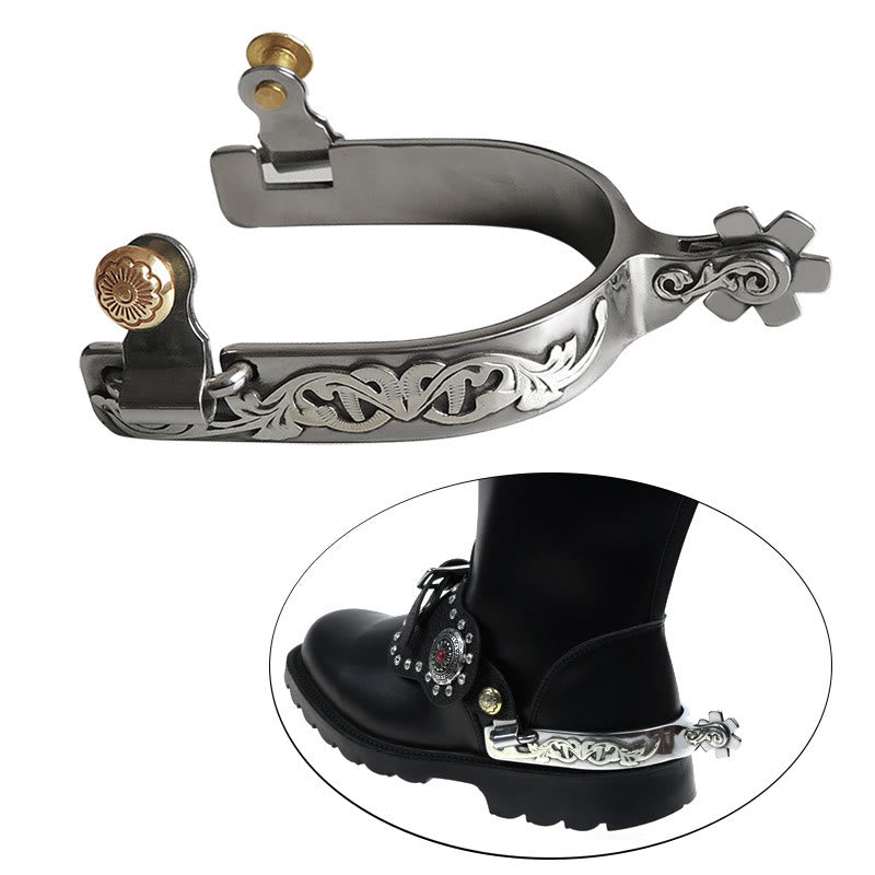Speroni da cowboy in argento intagliati a mano con ingranaggio di Halloween - Argento - image 1