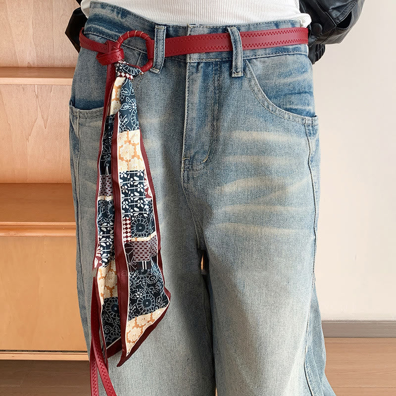 Cintura da donna in seta stampata in pelle alla moda - Rosso - image 2