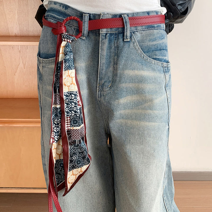Cintura da donna in seta stampata in pelle alla moda - Rosso - image 2