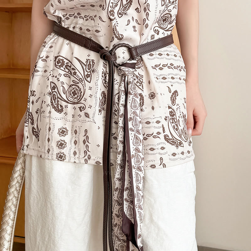 Cintura da donna in seta stampata in pelle alla moda - Caffè - image 3