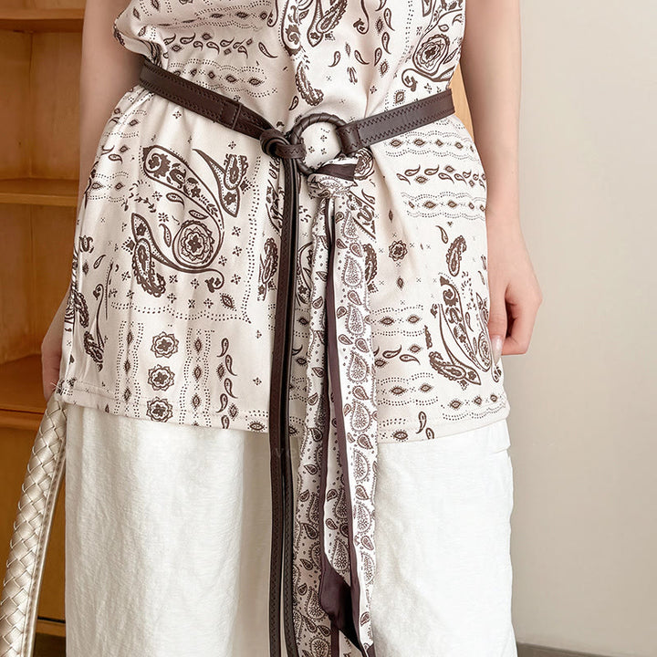 Cintura da donna in seta stampata in pelle alla moda - Caffè - image 3