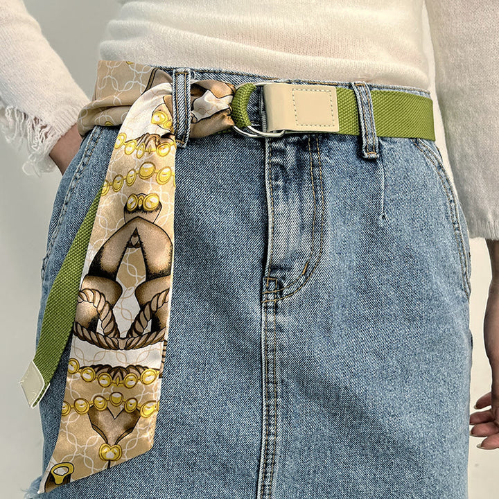 Cintura in seta stampata a doppio anello verde alla moda - Verde - image 0