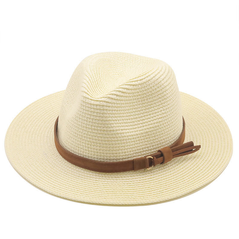 Cappello da cowboy da uomo in maglia con parasole e cintura marrone - Bianco latte - M (22 "-22 7/8") - image 9