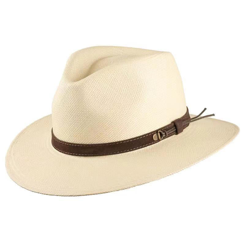 Cappello da cowboy da uomo in tinta unita intrecciato a mano con cinturino - Beige - L (22 7/8"-23 5/8") - image 0