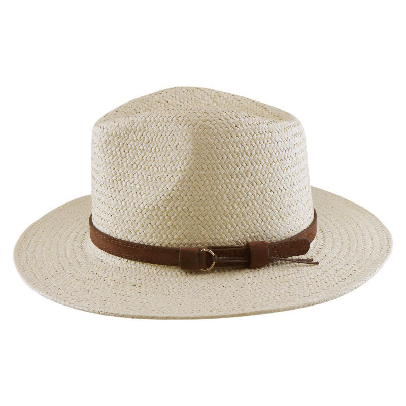 Cappello da cowboy da uomo in tinta unita intrecciato a mano con cinturino - image 2
