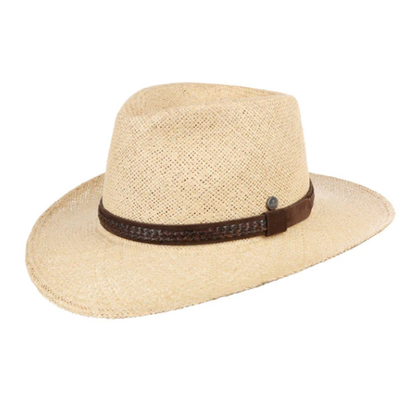 Cappello da cowboy da uomo in tinta unita intrecciato a mano con cinturino - Cintura con intrecci di pasta fritta beige - L (22 7/8"-23 5/8") - image 6