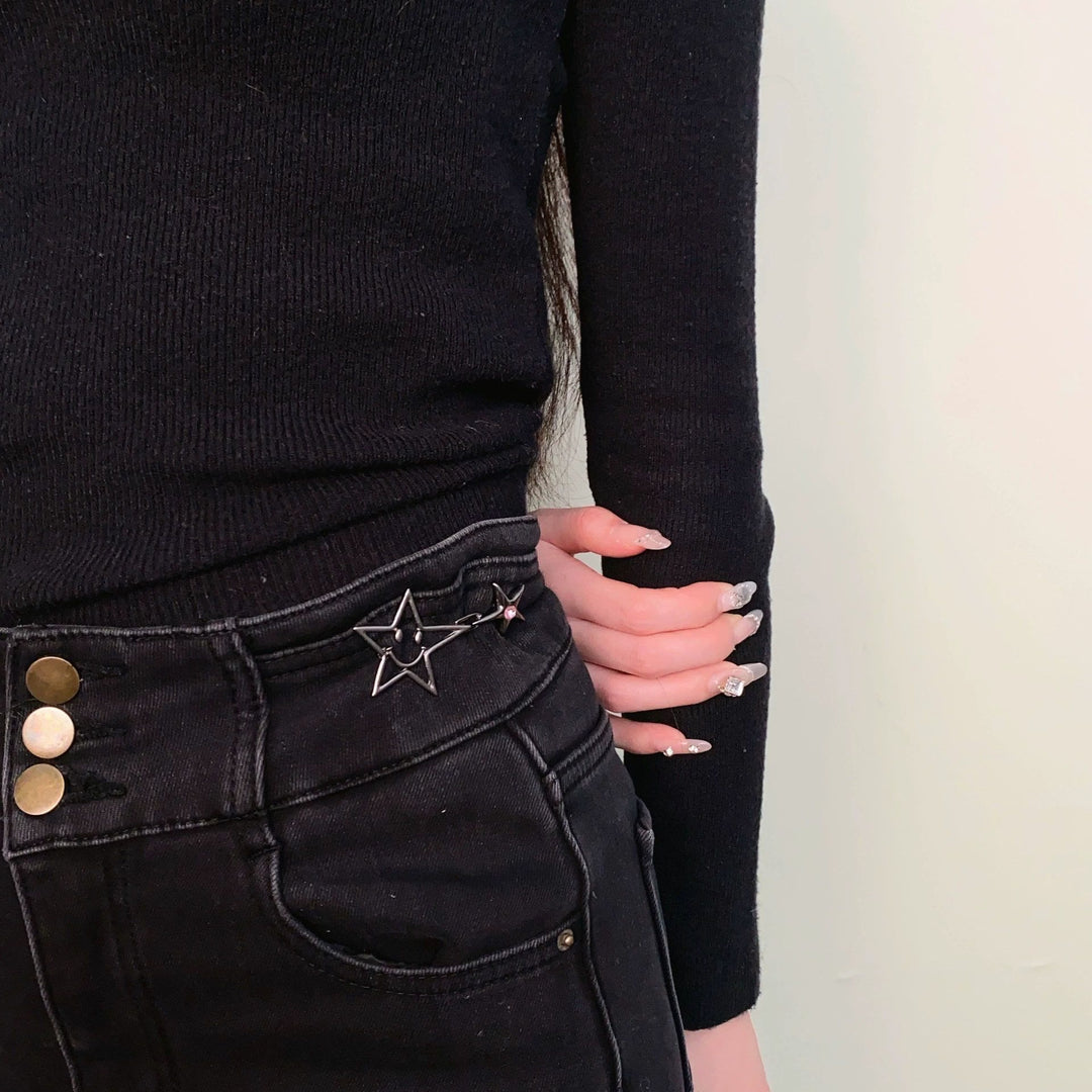 Clip da cintura a forma di pentagramma con faccina sorridente nera cava - image 0