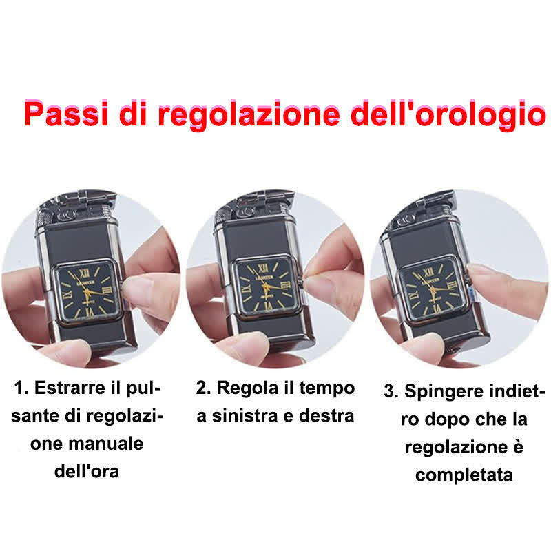 Accendino a butano Alligato Design ricaricabile a doppia fiamma con orologio - image 5