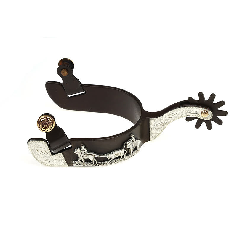 Speroni da cowboy con intarsi in rame e bordi intagliati - Argento - image 0