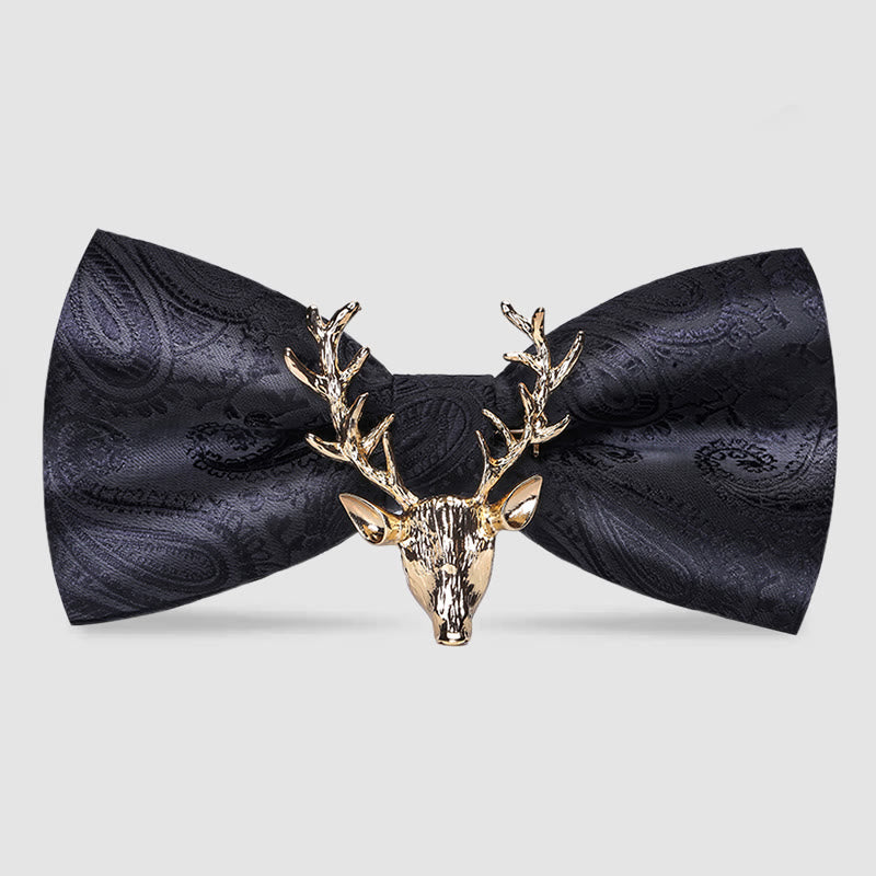 Papillon da uomo con decorazione testa di alce natalizia Paisley - Nero e oro - image 7