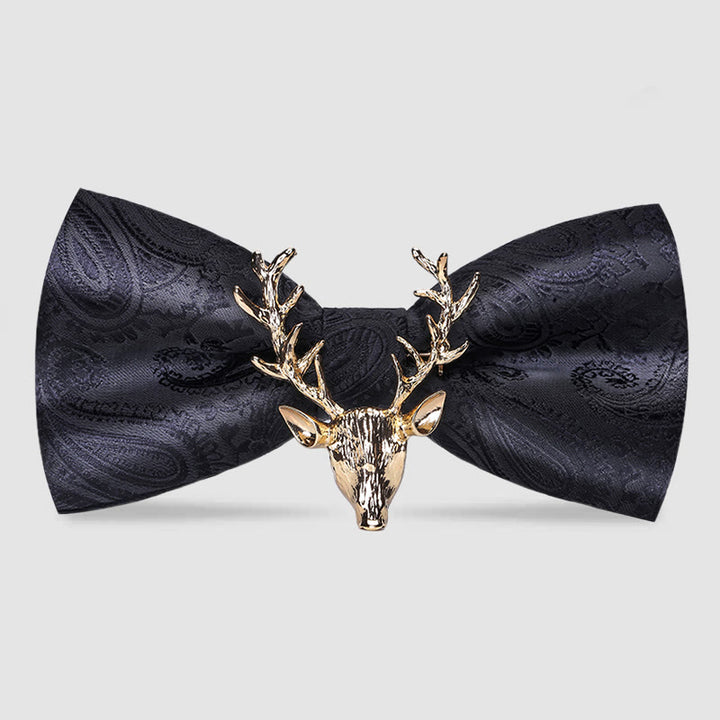 Papillon da uomo con decorazione testa di alce natalizia Paisley - Nero e oro - image 7