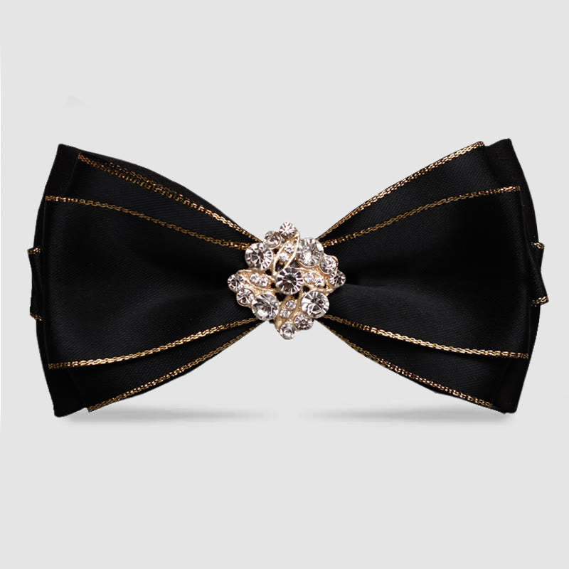 Papillon da uomo con bordo dorato e fiore di strass - Nero - image 0