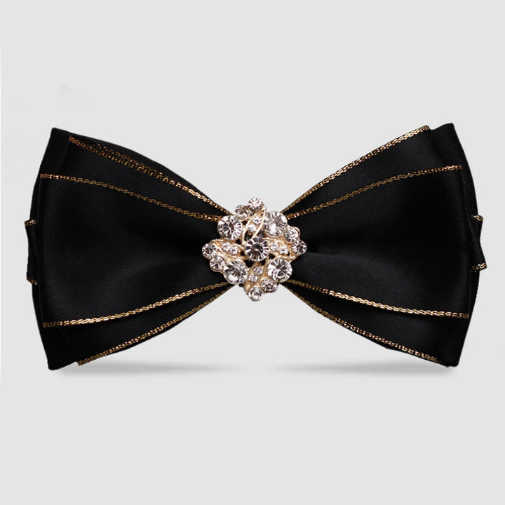 Papillon da uomo con bordo dorato e fiore di strass - Nero - image 0