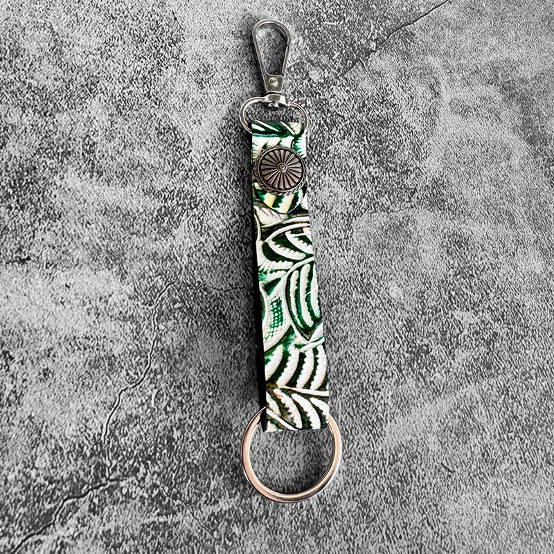 Portachiavi con ciondolo in vera pelle goffrata Western - Cerchio verde - image 6