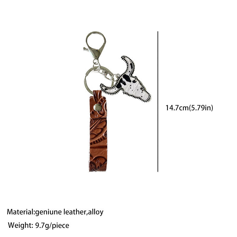 Portachiavi con ciondolo a forma di toro in pelle marrone in stile western - image 5